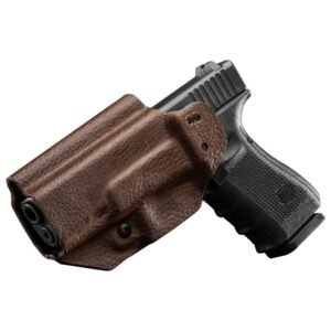 https3A2F2Fmedia.chattanoogashooting.com2Fimages2Fproduct2FXJH3GL1BR12FXJH3GL1BR1-1.jpg Mission First Tactical Leather Hybrid IWB/OWB Holster for Glock 19/23/44/45 Brown Ambi