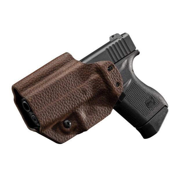 https3A2F2Fmedia.chattanoogashooting.com2Fimages2Fproduct2FXJH3GL3BR12FXJH3GL3BR1-1.jpg Mission First Tactical Leather Hybrid IWB/OWB Holster for Glock 43/43x Brown Ambi