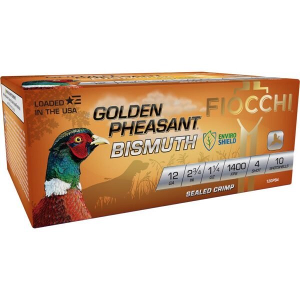 https3A2F2Fmedia.chattanoogashooting.com2Fimages2Fproduct2FXN12GPB42FXN12GPB4.jpg Fiocchi Golden Pheasant Bismuth Shotshells 12ga 2-3/4" 1-1/4oz 1400 fps #4 10/ct