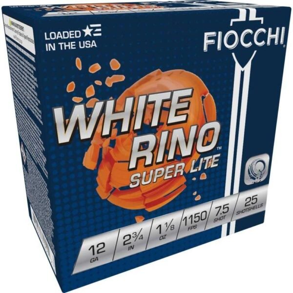 https3A2F2Fmedia.chattanoogashooting.com2Fimages2Fproduct2FXN12WRSL752FXN12WRSL75-1.jpg Fiocchi White Rino Super Lite Shotshells 12 ga 2-3/4" 1-1/8oz 1150 fps #7.5 25/ct