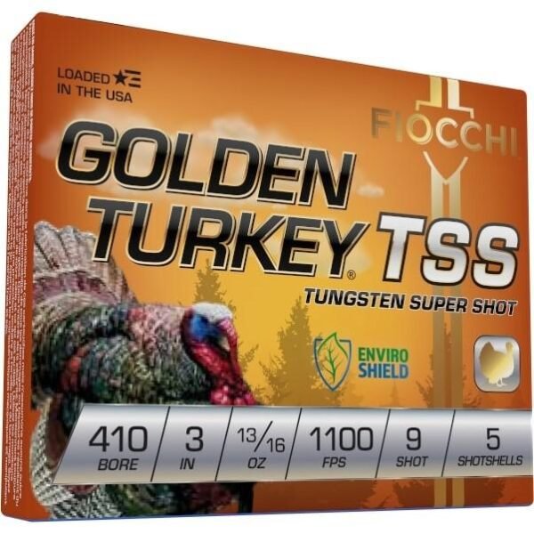 https3A2F2Fmedia.chattanoogashooting.com2Fimages2Fproduct2FXN410TSS92FXN410TSS9-1.jpg Fiocchi Golden Turkey Tungsten TSS Shotshells 410 ga 3" 13/16oz 1100 fps #9 5/ct