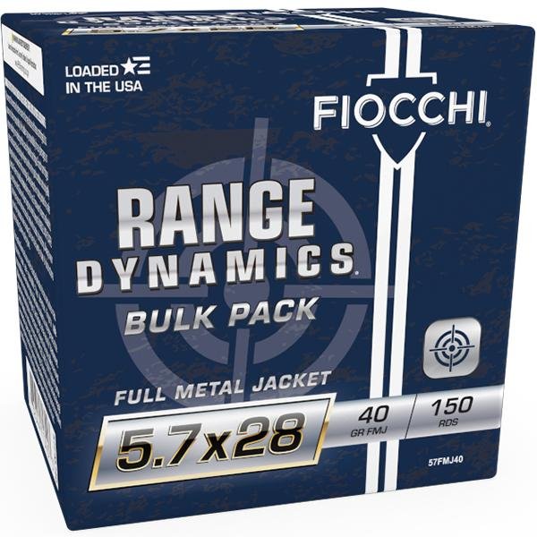https3A2F2Fmedia.chattanoogashooting.com2Fimages2Fproduct2FXN57FMJ402F57FMJ40-3D.jpg Fiocchi Range Dynamics Handgun Ammunition 5.7x28 FN 40gr FMJ 1700 fps 150/ct