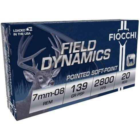 https3A2F2Fmedia.chattanoogashooting.com2Fimages2Fproduct2FXN7MM08B2FXN7MM08B-1.jpg Fiocchi Field Dynamics Rifle Ammunition 7mm-08 Rem 139 gr PSP 2800 fps 20/ct