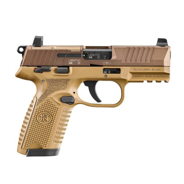 https3A2F2Fmedia.chattanoogashooting.com2Fimages2Fproduct2FRJ661023182FRJ661023182.jpg FN 502 MRD CA Compliant Handgun .22 LR 10rd Magazines(2) 4" Barrel FDE Optic Ready