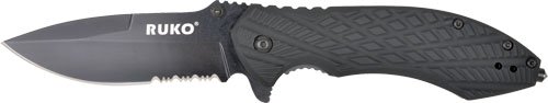 RUK0182SBBKCS_1.jpg RUKO FOLDER SERRATED 3.25" - BLACK HANDLE CLAMSHELL
