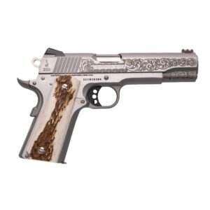 https3A2F2Fmedia.chattanoogashooting.com2Fimages2Fproduct2FCXO107CCSSTAG2FCXO107CCSSTAG2.jpg Colt Government Custom Engraved Competition Handgun .45 Auto 7rd Magazine 5" Barrel Stainless Finish Fiber Sight Stag Grips