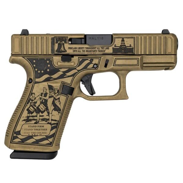 https3A2F2Fmedia.chattanoogashooting.com2Fimages2Fproduct2FGLUV1950203ST762FGLUV1950203ST761.jpg Glock V-Series Model 19 " Spirit of '76" Handgun 9mm Luger 15rd Magazines (3) 4" Barrel USA Optic Ready