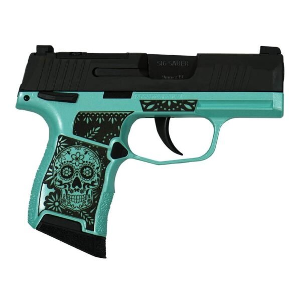 Sig-Sauer-"Sugar-Skull-Tiffany-Glitter"-P365-Optic-Ready-Handgun-9mm-Luger-10rd-Magazines(2)-3.1"-Barrel-X-RAY-3-Sights-Manuel-Safety Sig Sauer "Sugar Skull Robin's Egg Blue Glitter" P365 Optic Ready Handgun 9mm Luger 10rd Magazines(2) 3.1" Barrel X-RAY 3 Sights Manual Safety