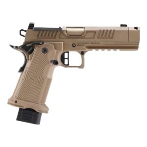 https3A2F2Fmedia.chattanoogashooting.com2Fimages2Fproduct2FXXAA39X1CIGXDFE192FXXAA39X1CIGXDFE191.jpg Alpha Foxtrot AF1911-Romulus Handgun 9mm Luger 17rd (1) and 20rd (1) Magazines 4.25" Compensated Threaded Barrel FDE MOS Cut